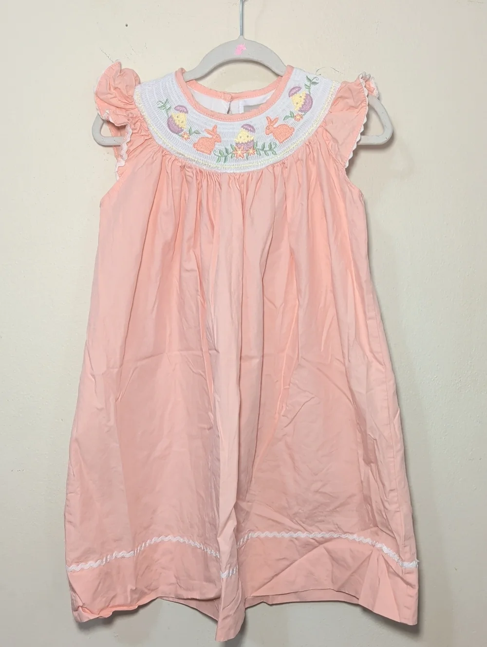 Lil Cactus Smocked Easter Dress Pink White Bunny Chick 100% Cotton Girls Size 5